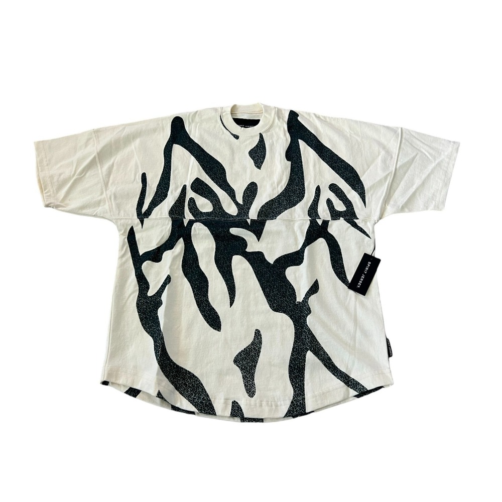 Spirit Jersey Born Free Abstract Graphic T-Shirt Cream Black Mens‎ XS Oversized